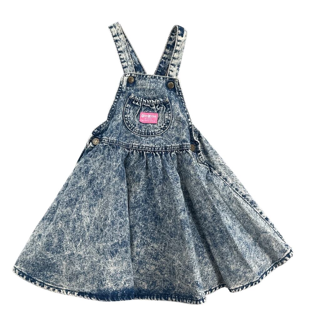 Vintage Oshkosh B’Gosh Jumper Dress Girl 6x Denim Acid Wash Overall Bibs 90s USA